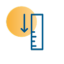 A ruler with an arrow pointing down
